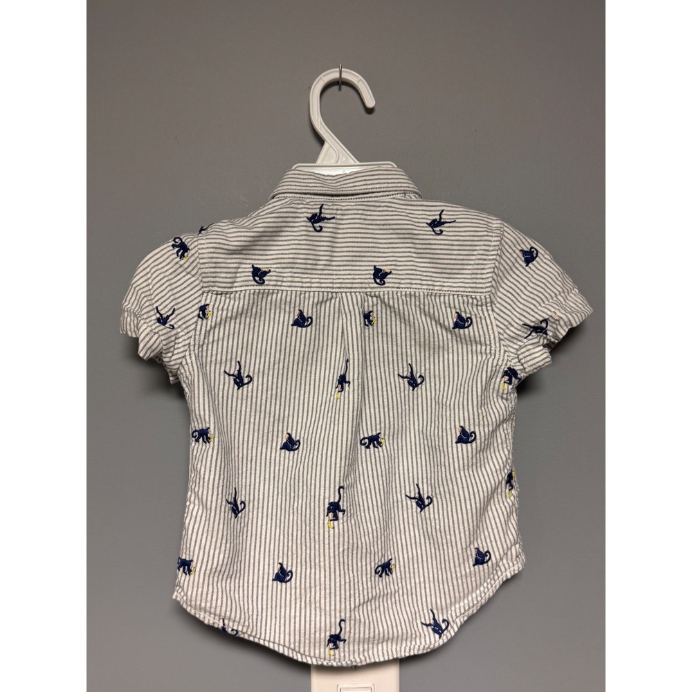 Boden Kids Monkey Embroidered Pinstripe Short Sleeve Button Down Shirt 2-3Y 98cm - Picture 5 of 7